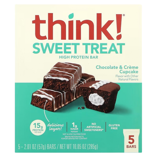 Think!, Desserts, High Protein Bars, Chocolate & Cream Cupcakes, 5 Bars, 2.01 oz (57 g)