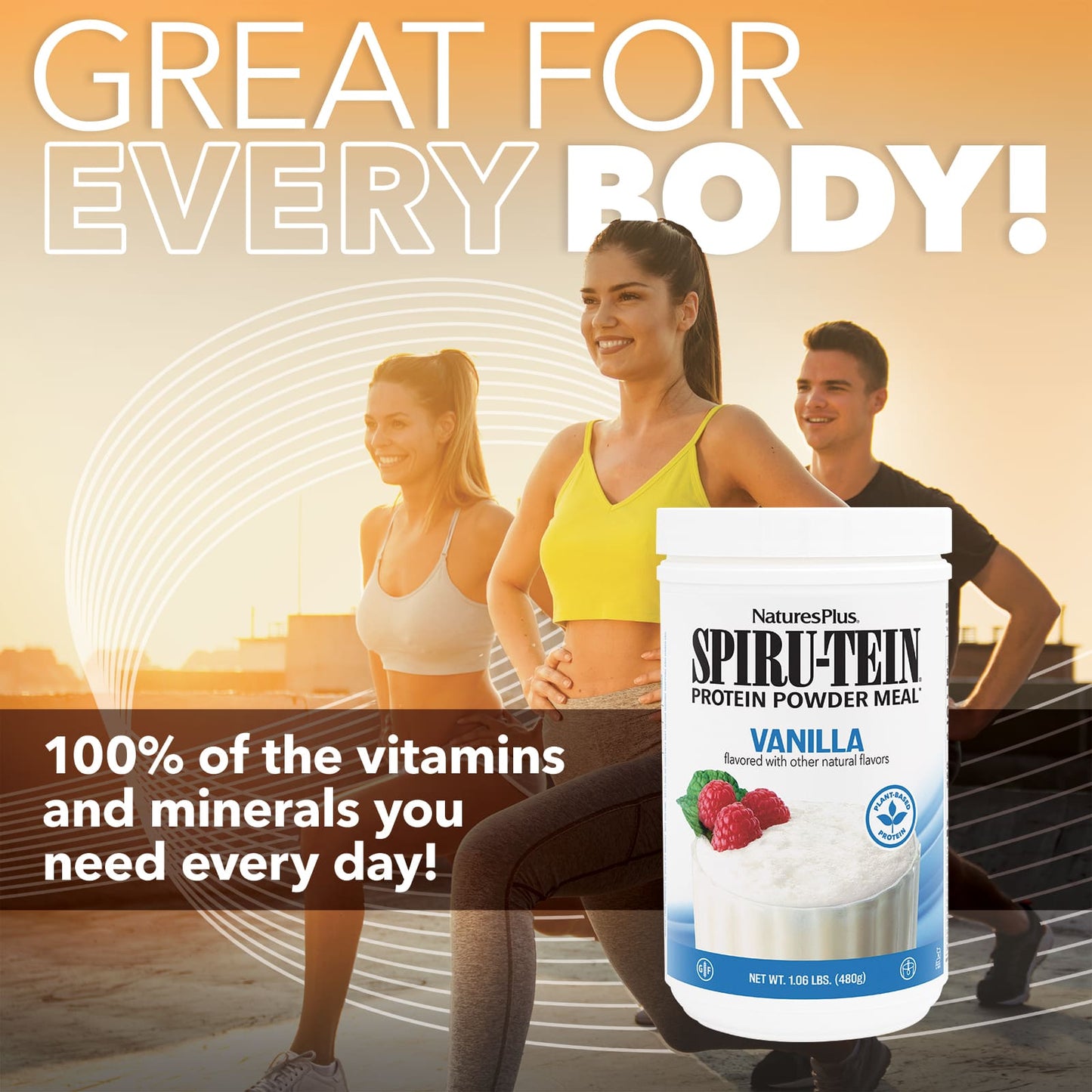 NaturesPlus, Spiru-Tein, Protein Powder Meal Replacement, Vanilla, 1.06 lbs (480 g)