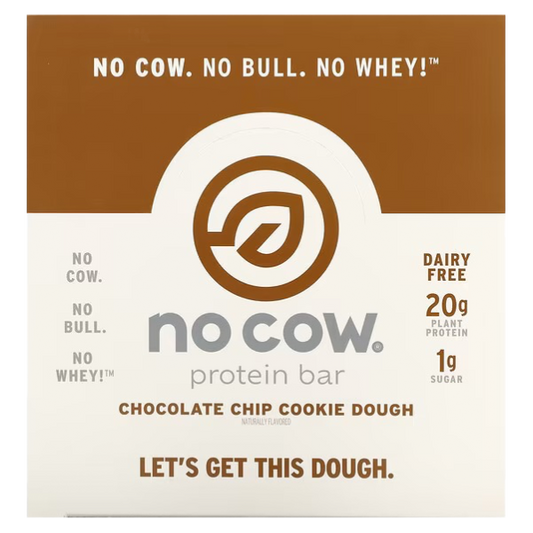 No Cow, Protein Bars, Chocolate Chip Cookie Dough, 12 Bars, 2.12 oz (60 g) Each 